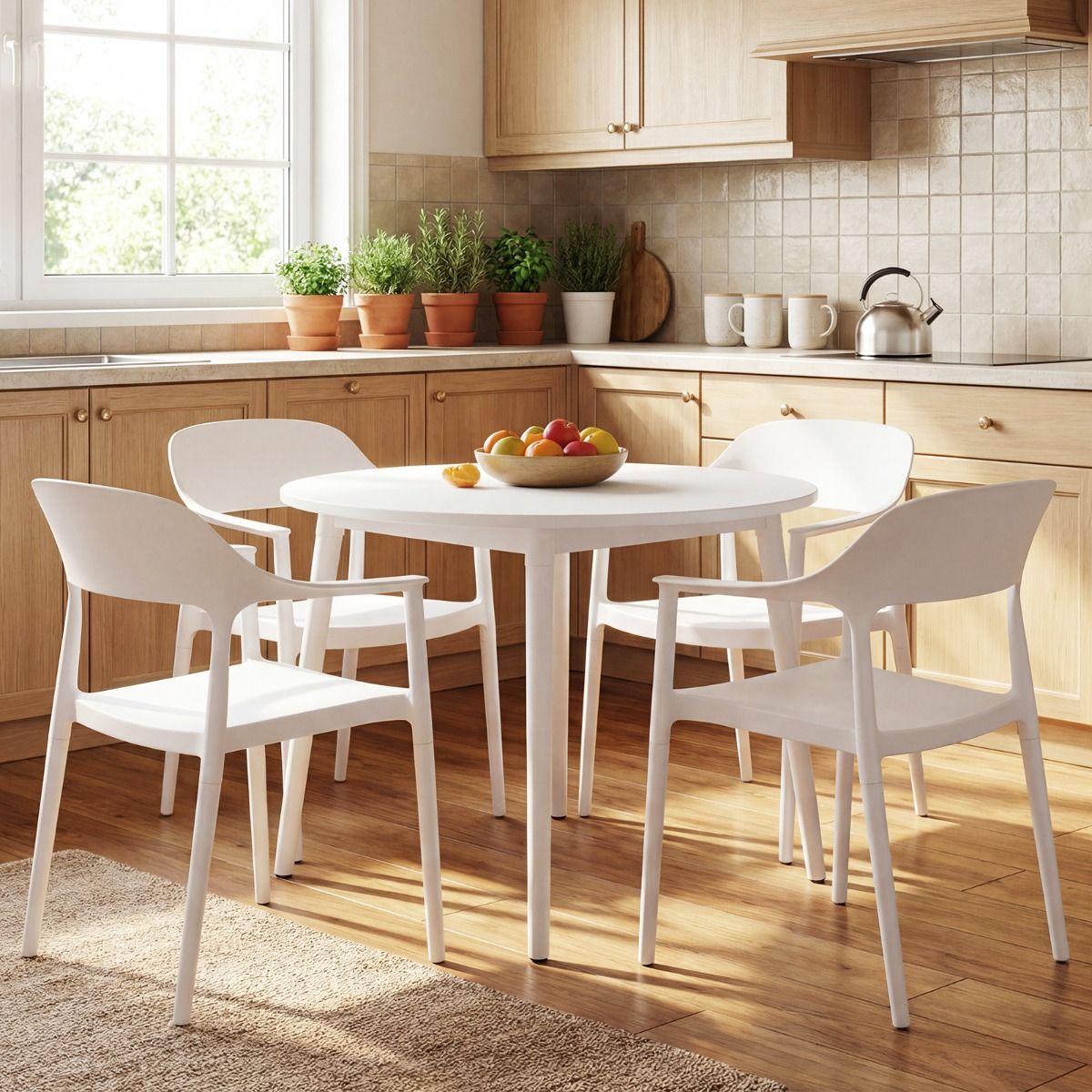 Coast Set aus 4 stapelbaren Gartenstühlen mit Armlehnen und Rückenlehne – Weiß – 57 x 53 x 83 cm