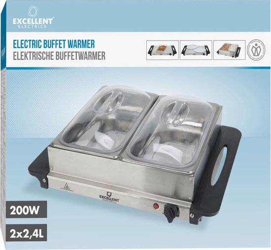 Buffetwärmer - Elektrisch - Mit 2 Edelstahltabletts