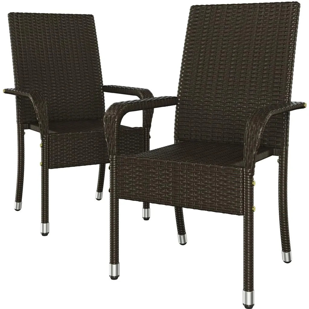 Yaheetech Gartenstühle, 2er-Set – Braun – Polyrattan – 58 x 62,5 x 94,5 cm – Stapelbar, mit Armlehnen