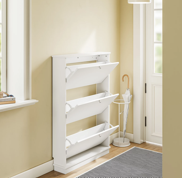SoBuy Schuhschrank 76 x 18 x 113 cm – Weiß – Platz für 12 Paar Schuhe