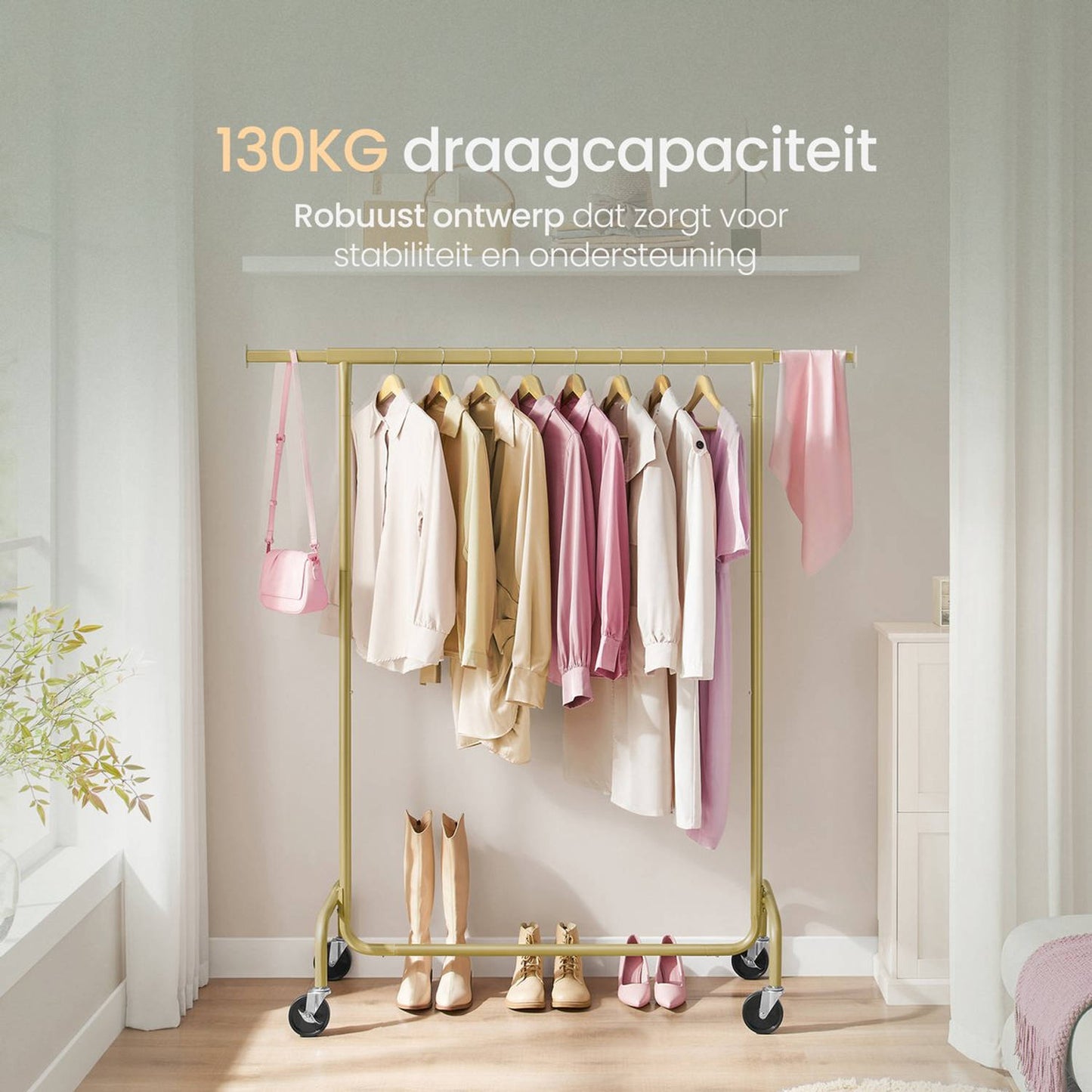 O'DADDY® Kleiderständer auf Rädern - bis zu 130 kg Kapazität - Edelstahl - 45 x 150 x 162,8 cm - Gold