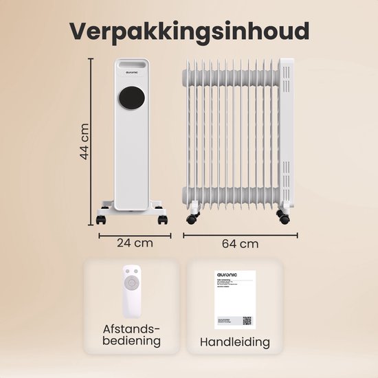 Auronic Olieradiator - Elektrisches Heizgerät - 2500W Heizgerät - Weiß