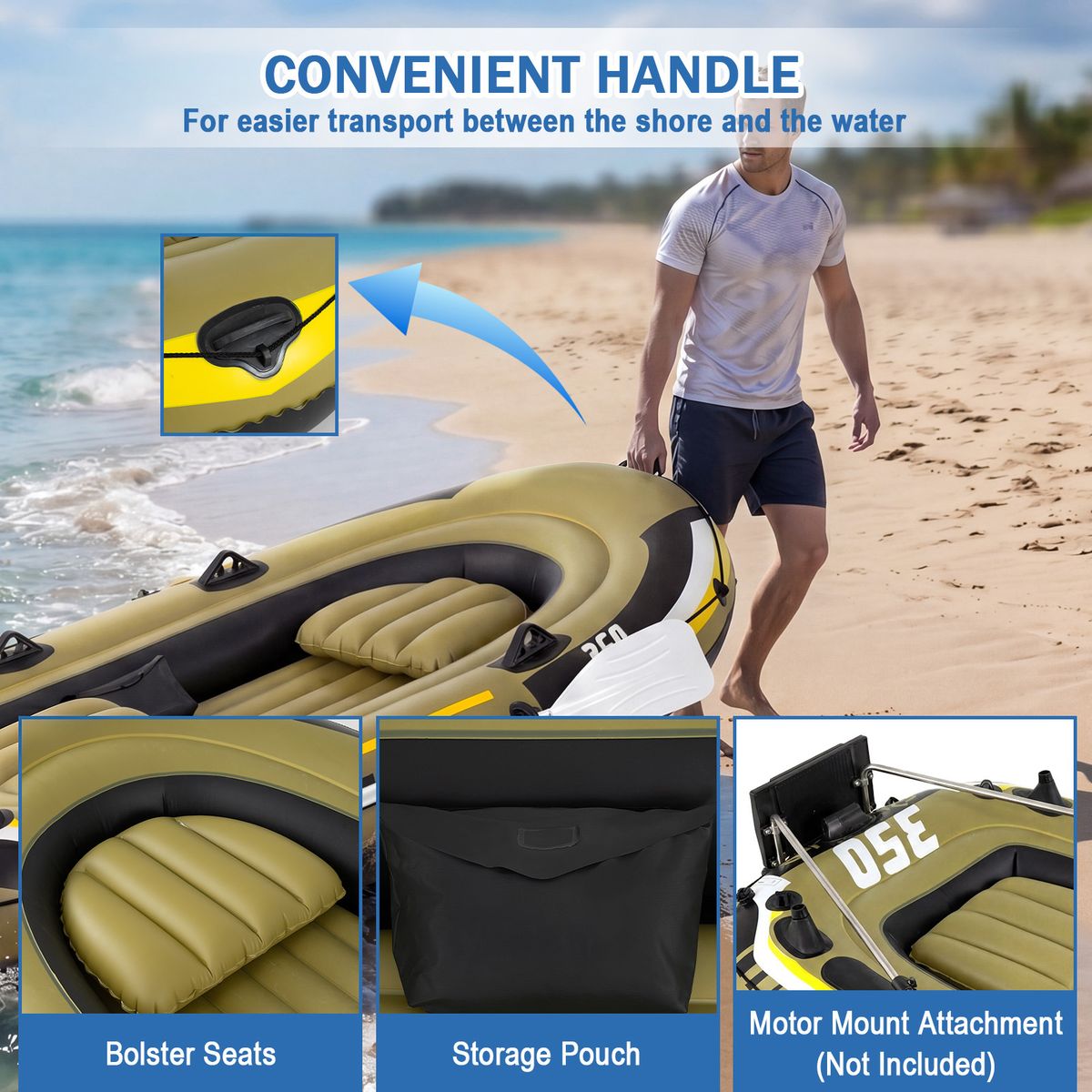 Coast Aufblasbares Fischerboot – 3 Luftkammern – inklusive Paddel und Pumpe – grün – 305 x 136 x 42 cm