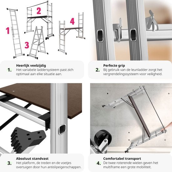 tectake 401668 Multifunktionsleiter - Gerüstgestell - Arbeitshöhe 1m