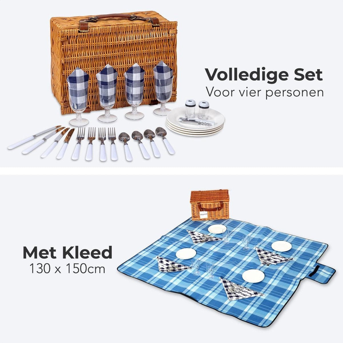 LifeGoods Picknickkorb - 29-teiliges Set mit Picknickdecke - 4 Personen - PU-Leder