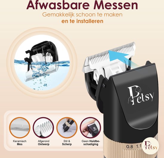 Petsy Profi-Hundeschermaschine – 2-in-1-Tier-Schermaschine für dickes Fell – Leise – Schermaschine für Hunde und Katzen – Hundeschermaschine – Inklusive Ladestation