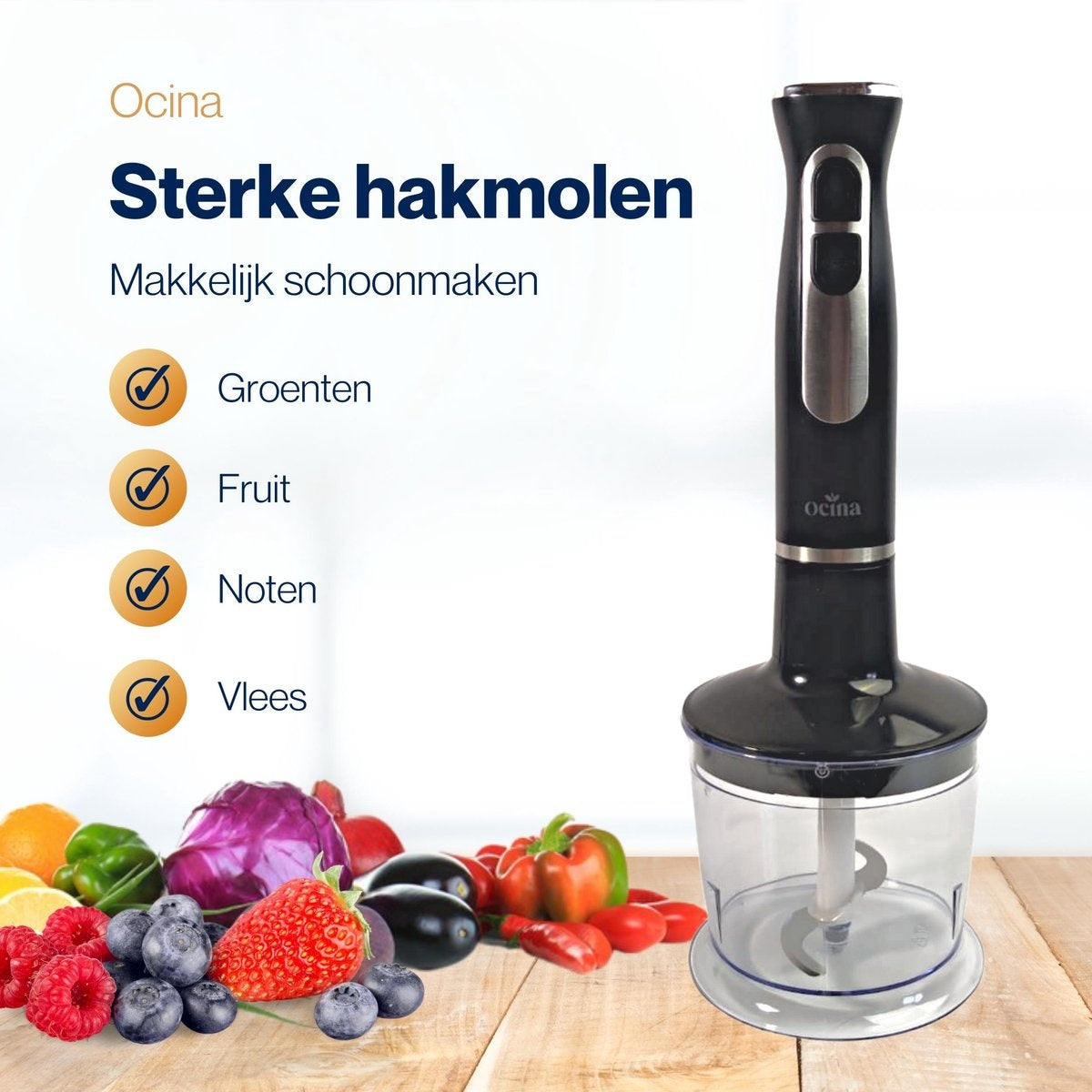 Ocina Stabmixer-Set - 5-in-1 Mixer mit Zerkleinerer - 800W - 600ML - Edelstahl/Schwarz