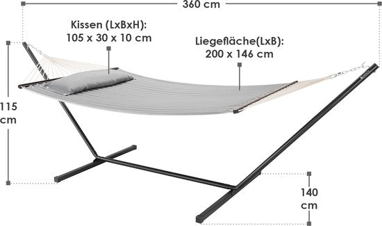 Juskys Hängematte Cata - Hellgrau - inkl. Gestell und Kissen