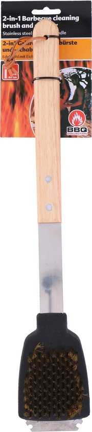 BBQ Collection Grillbürste und Grillschaber - 2-in-1 Funktion - 44 cm - Eichenholzgriff/ Edelstahl