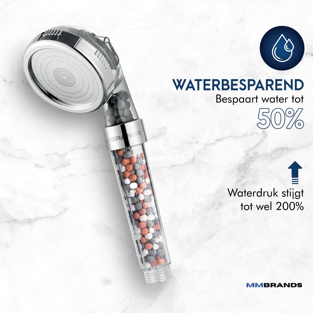 MM Brands Ionischer Duschkopf - Wassersparender Duschkopf - Hochdruck-Handbrause mit Filter - Regendusche