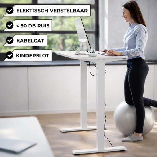 Bayt Sitz-Steh-Schreibtisch - Elektrischer Schreibtisch - Höhenverstellbarer Schreibtisch - 120 x 60 cm - Weiß