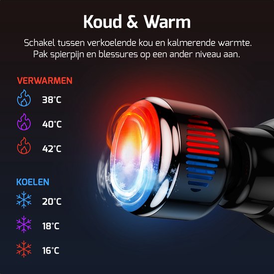 FITAGE - Massage Gun Hot & Cold - Professionelles Massagegerät - 8 Aufsätze - 20 Stufen - schwarz