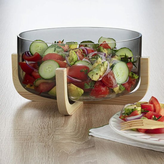 Secret de Gourmet Salatschüssel/Servierplatte – Glas/Holz – D24 cm – Servierplatte – Obstschale