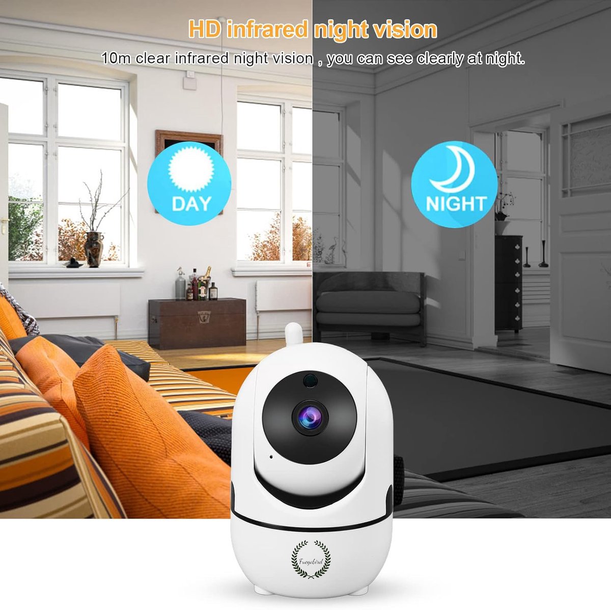 Fuegobird ZOSI C528 Indoor IP Kamera - mit dualem Objektiv - 6MP - Gegensprechfunktion - Sicherheitskamera - Haustierkamera - Babykamera - Kompatibel mit 2.4G/5G WIFI - Funktioniert mit App - Weiß