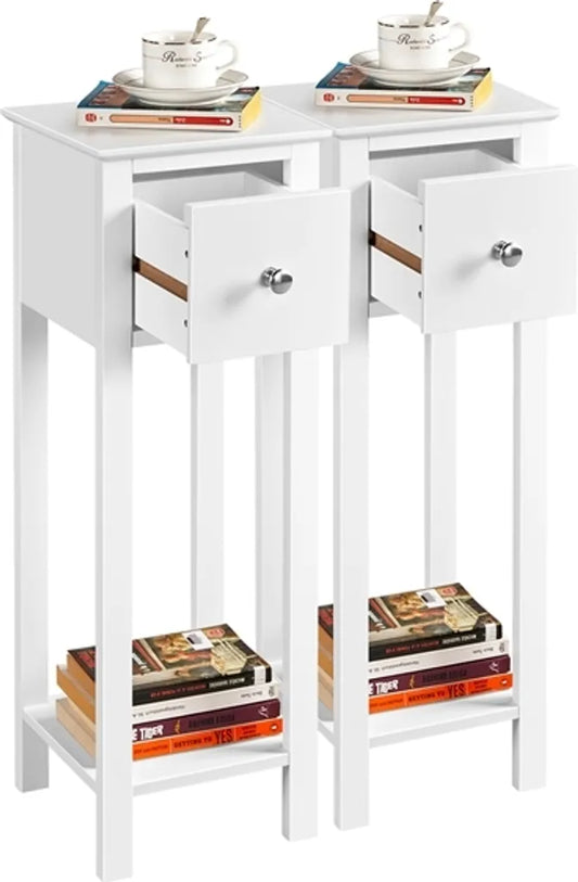 Yaheetech 2er-Set Nachttische mit Schublade und offenem Fach – Weiß – 25 x 25 x 70 cm