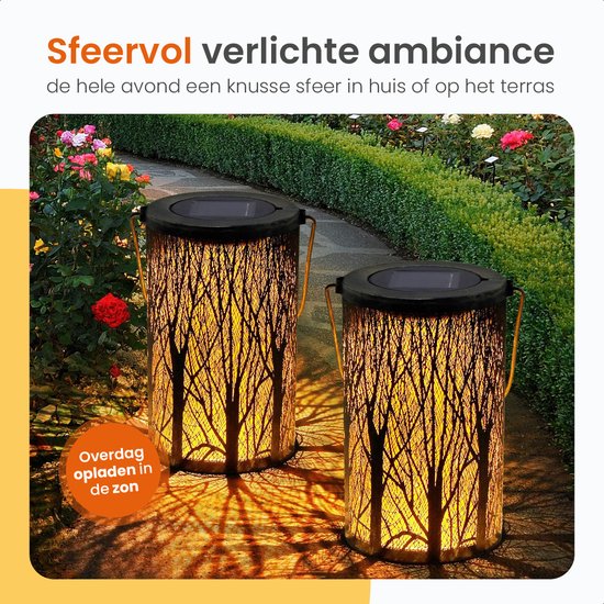 Goliving Solar Tischleuchte Oasis - Außenleuchte - 2 Stück - Außenlaterne - Solar Gartenleuchte - LED Außenleuchte - Pendelleuchte - 20 cm - Metall - Bronze