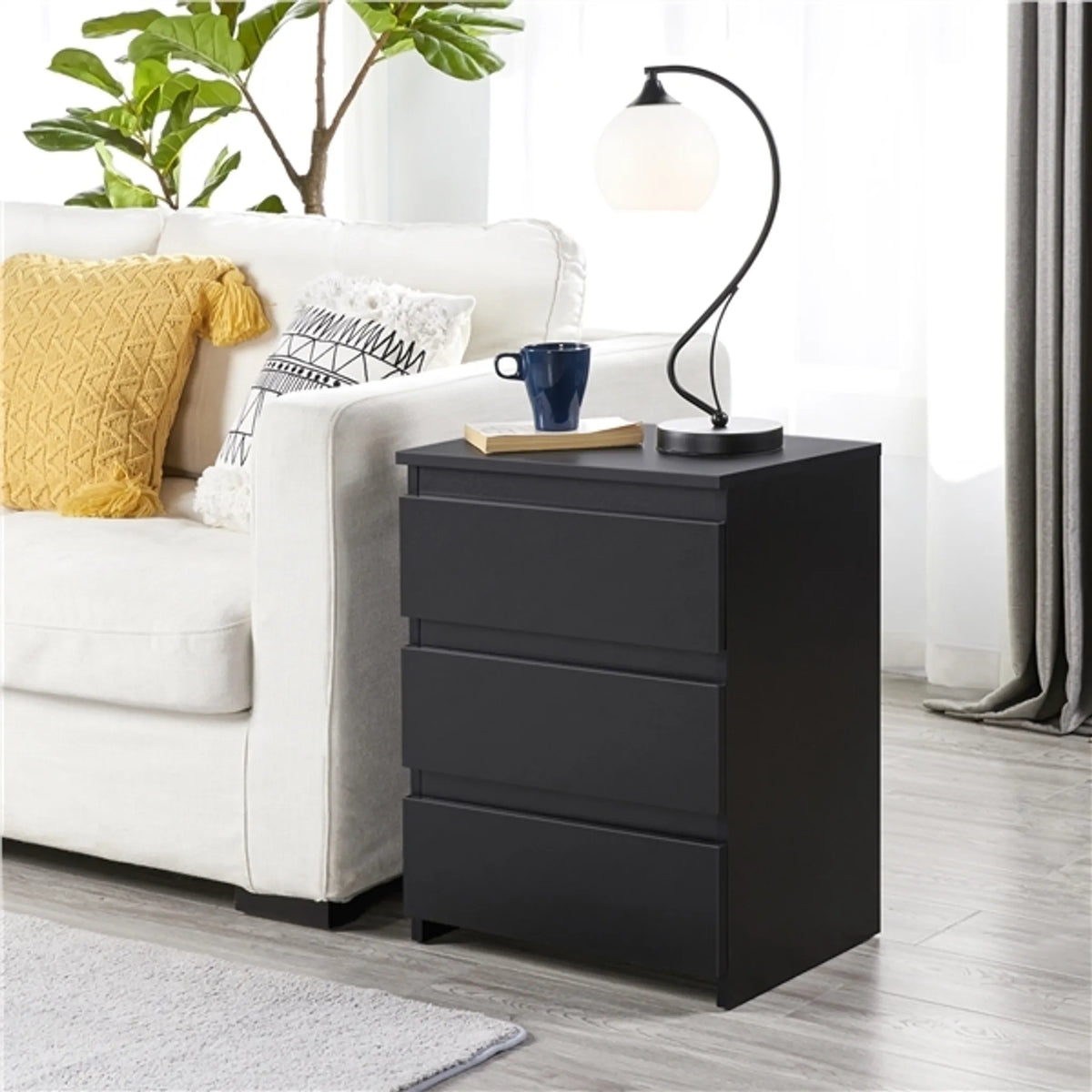 Yaheetech – Stilvoller Nachttisch mit 3 Schubladen, 45,5 x 35,5 x 60,5 cm – Elegantes Schwarz – MDF