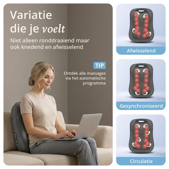 Lifeproducts Massagegerät für den Rücken – Rückenmassagegerät – Shiatsu-Massagekissen – Massagegeräte mit Wärmefunktion