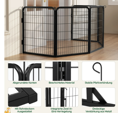 Yaheetech Puppy Spielbox, 8-teilig – Schwarz – 200 x 68 x 80 cm – Zusammenklappbar