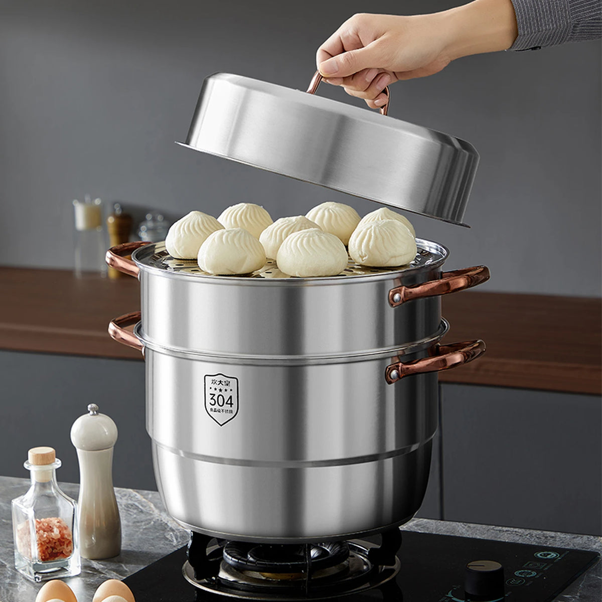 Cooker King Dampfkochtopf, 3-lagig – 26 cm – Edelstahl 304 – hitzebeständig