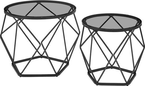 2-teiliges Beistelltisch-Set - Beistelltische - gehärtetes Glas Stahl - leicht - einfache Montage - modernes Design - 50 cm x 40 cm x 40 cm und 40 cm x 36 cm x 36 cm