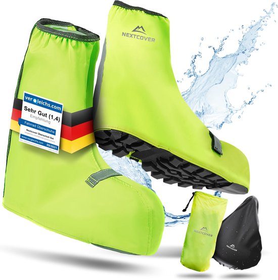 Nextcover® Wasserdichte Überschuhe | 100% wasserdichte Regenschuhe Fahrrad | Reflektierende Schuhabdeckung Wiederverwendbar | Regenabdeckungen für Schuhe | Überschuhe | Schuhschutz | Radfahren Überschuhe