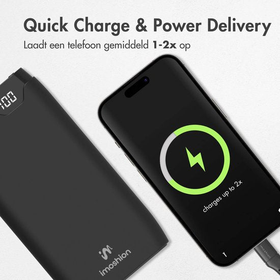 imoshion® Powerbank 10000 mAh - Schnellladegerät 18W - Power Delivery - USB C & USB A - Geeignet für Apple iPhone und Samsung, u.a. - Schwarz