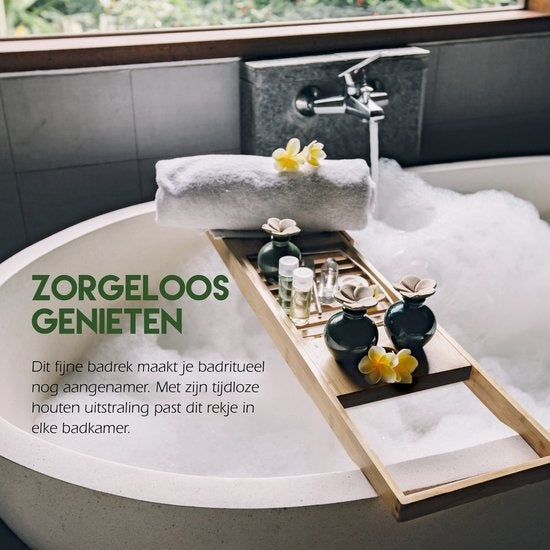 Badewannenbrett für die Badewanne - Badewannenständer - Ausziehbar 50-92cm - Tablet-Halter - Bambus