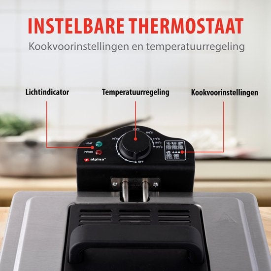 Alpina Doppelfritteuse - 5 Liter Fassungsvermögen - 3 Frittierkörbe - 2000W - Edelstahl - Grau/Schwarz