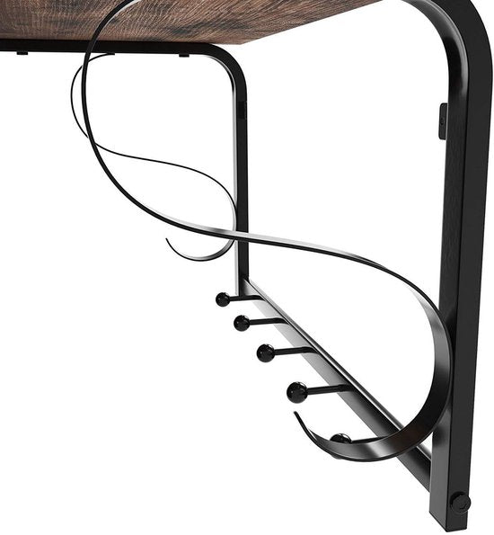OSKAR Wandgarderobe 60 x 30 x 31,7 cm – Ablage/5 Haken/Kleiderstange – Rustikales Braun/Schwarz
