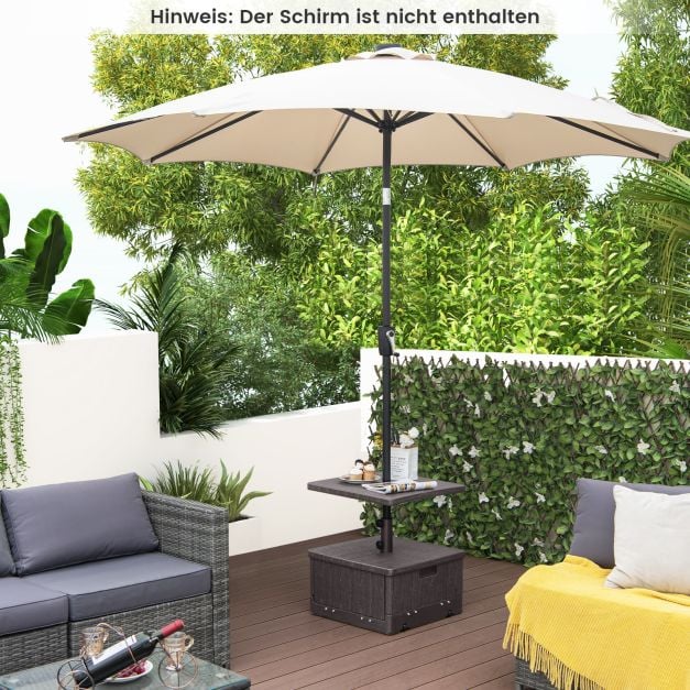 Coast 3-in-1-Sonnenschirmständer mit Tischplatte und Rollen – Befüllbarer Sonnenschirmständer für Ø 38/48 mm – Schwarz/Braun