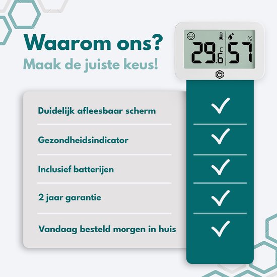 Ease Electronicz Hygrometer & Thermometer - Wetterstation - Luftfeuchtigkeitsmesser - Raumthermometer - inkl. Batterie und Klebestreifen