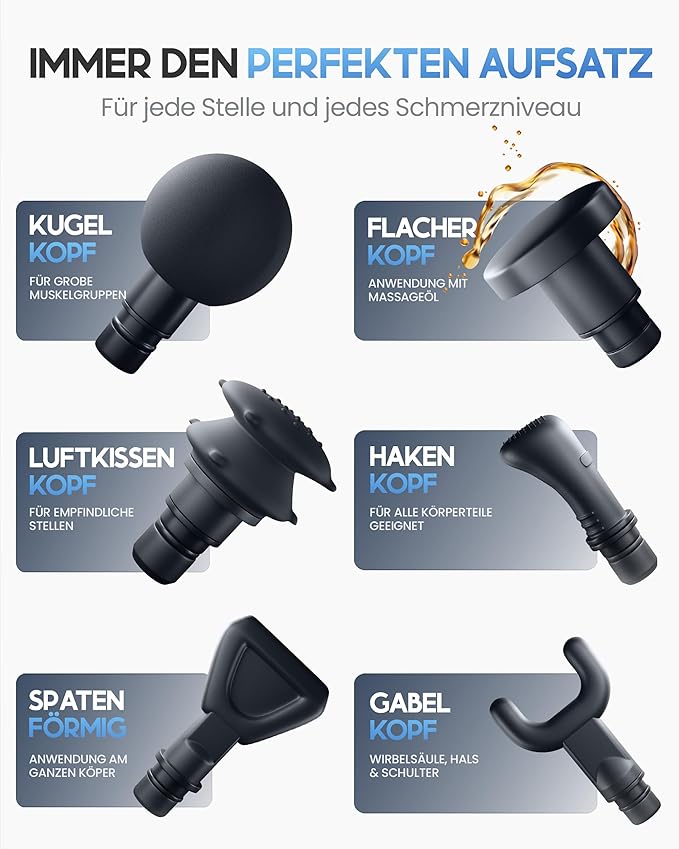 Heroism Massage Gun - 6 Aufsätze, 3200 U/min, USB-C, Muskelmassagegerät - weiß