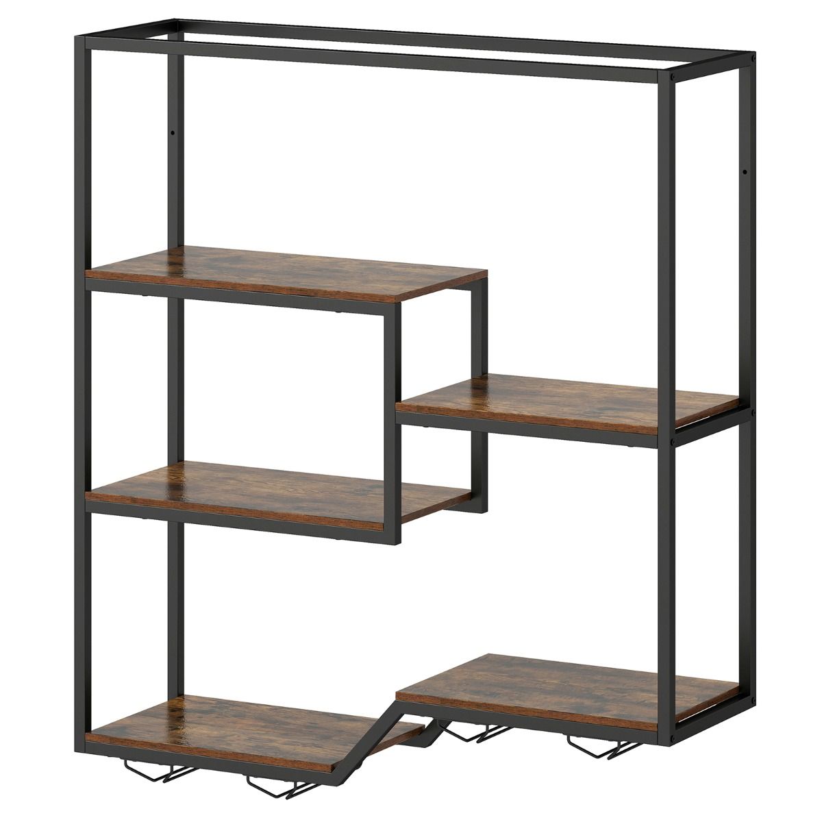 Coast Weinregal zur Wandmontage – 6 Ebenen – Flaschen- und Glashalter – braun und schwarz