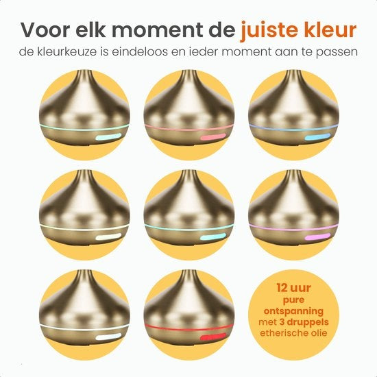 Goliving Aroma Diffuser - Luftbefeuchter - Aromatherapie - Inkl. 2x ätherisches Ã–l - 10 LED Farben - Duftdiffusor - Gold