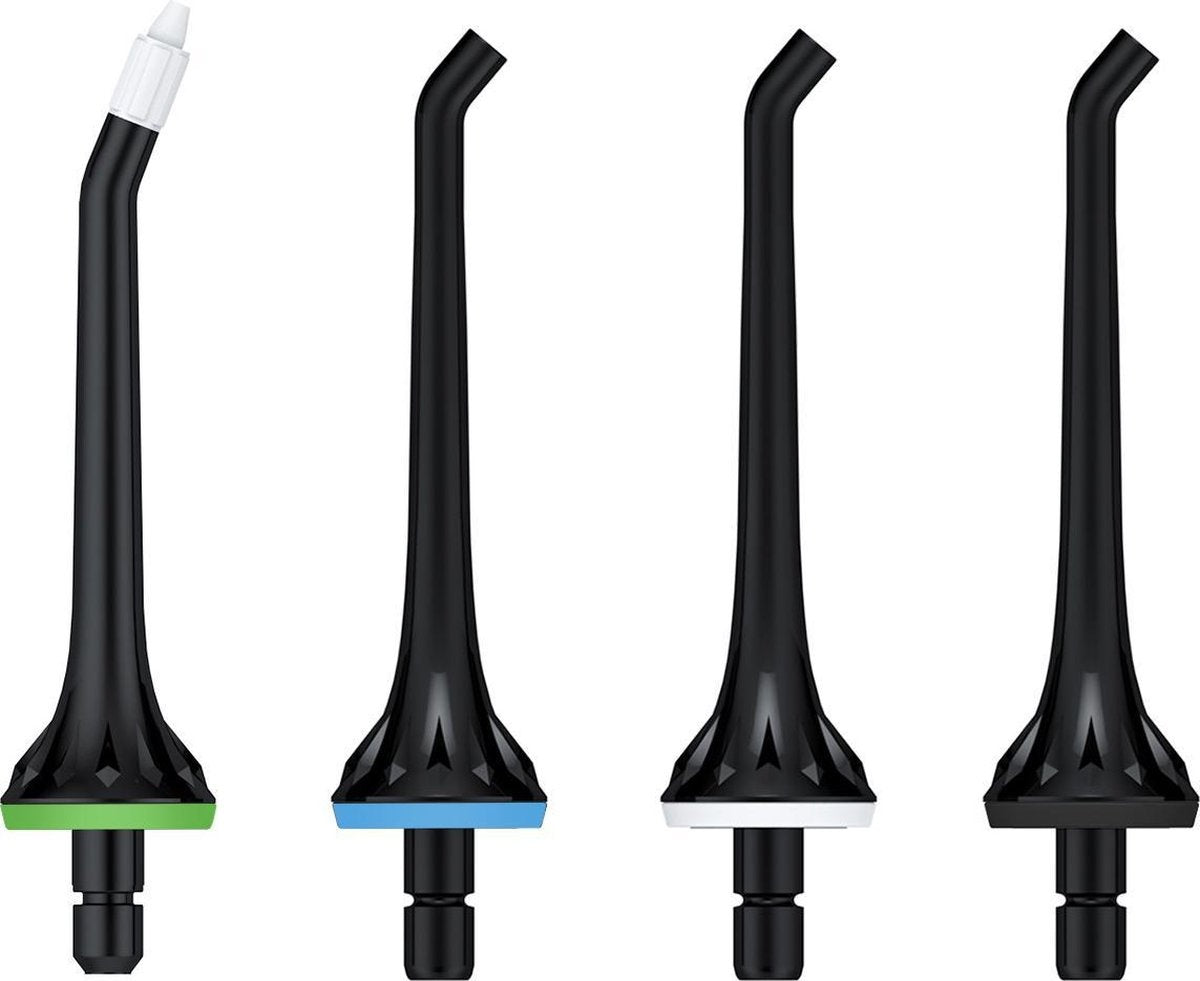 LifeGoods Zahnseidenaufsatz - 4 Stück - Für Zahnseidengerät - Schwarz/Weiß/Grün/Blau
