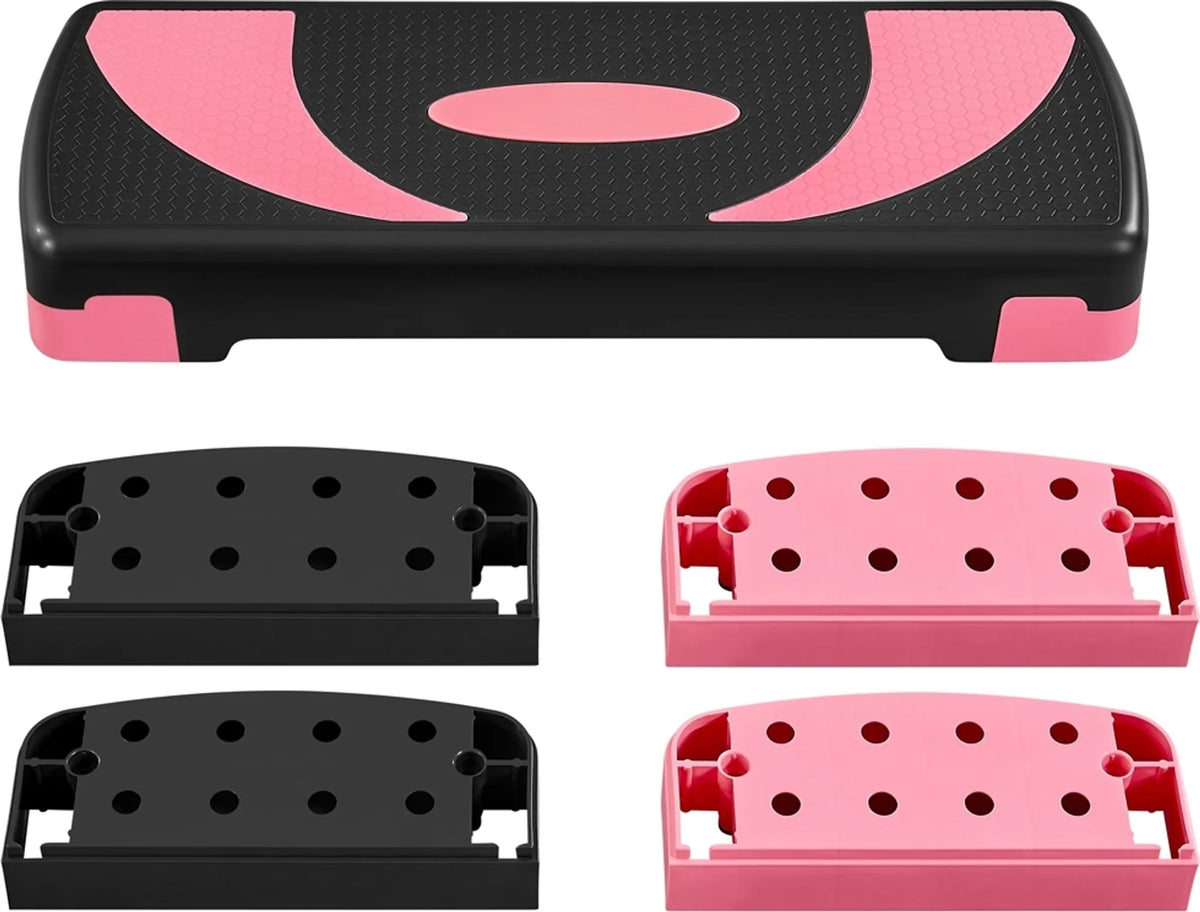 Yaheetech Aerobic Stepper einstellbar - 79,5 x 30 x 20 cm - Features 3 Höhenverstellungen und rutschfeste Oberfläche und Gummi-Schutzfüße - für Home Gym und Fitness-Training - Schwarz und Rosa Kunststoff