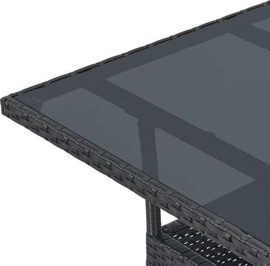 Juskys Polyrotan Gartentisch / Beistelltisch / Balkontisch Yoro - Quadratisch - 60 x 60 cm - Schwarz - Inkl. Glasplatte