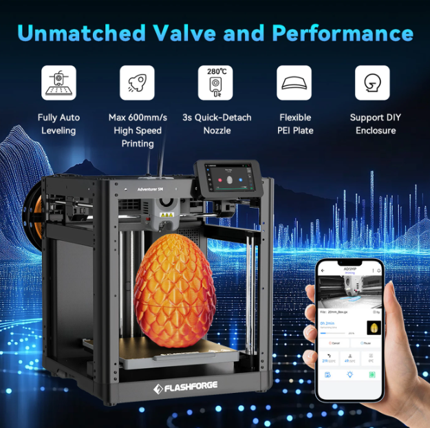 FlashForge Adventurer 5M 3D-Drucker – 600 mm/s – 220 × 220 × 220 mm – Direktextruder