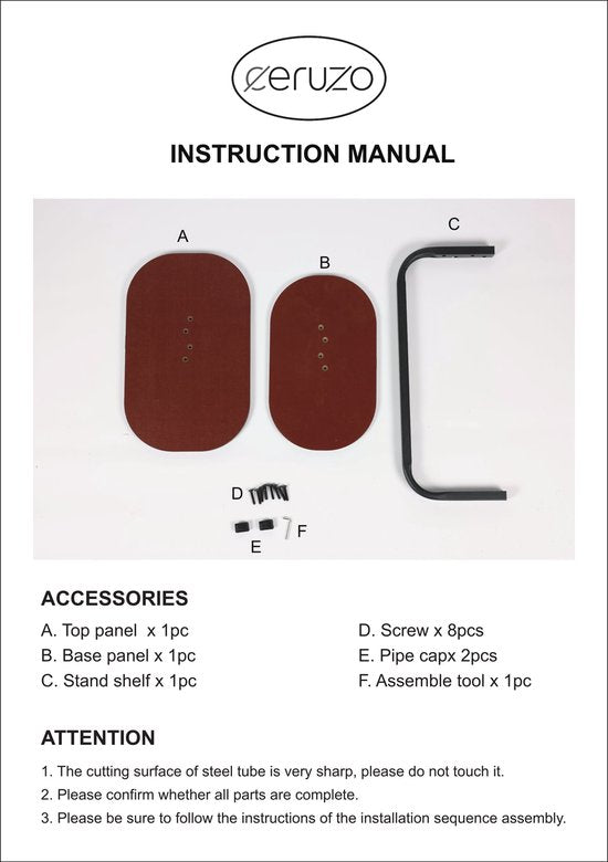 Ceruzo Beistelltisch - Weißer Bank-Tisch - Metall mit Holz - Couchtisch - C-Form - Kompakt- 45x28x60cm