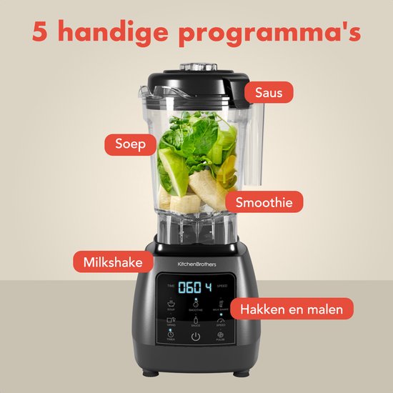 KitchenBrothers 2-in-1 Power Blender - 1600W - 2L - Komplettset mit Zerkleinerer und To-go Becher - Smoothie Maker - Ice Crusher - Metallic Grau