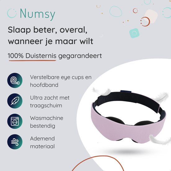 Numsy Schlafmaske Frauen und Kinder - Augenmaske Schlaf mit Memory Foam - 100% Dimmen - Pink