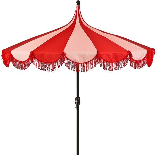 Mica Decorations Kim – Gestreifter Sonnenschirm mit Tragetasche – Stabsonnenschirm 238 x Ø 235 cm – Garten- oder Balkonsonnenschirm – Polyester, Stahl – Rot
