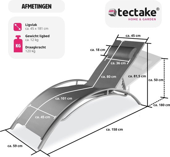 tectake 2er-Set Gartenliegen - Grau Aluminium