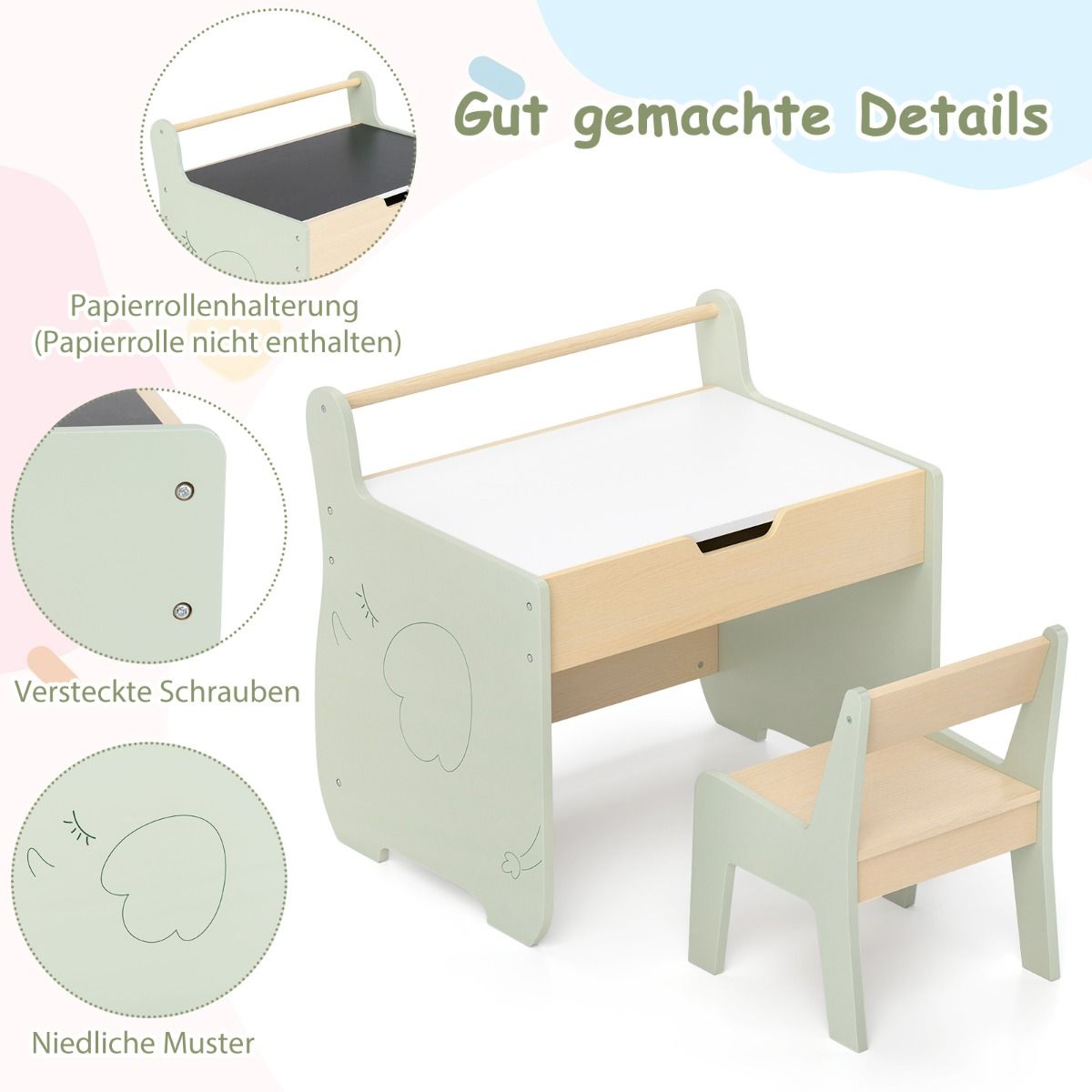 Coast 3-in-1-Kindertischset – mit wendbarer Tischplatte und verstecktem Stauraum – grün