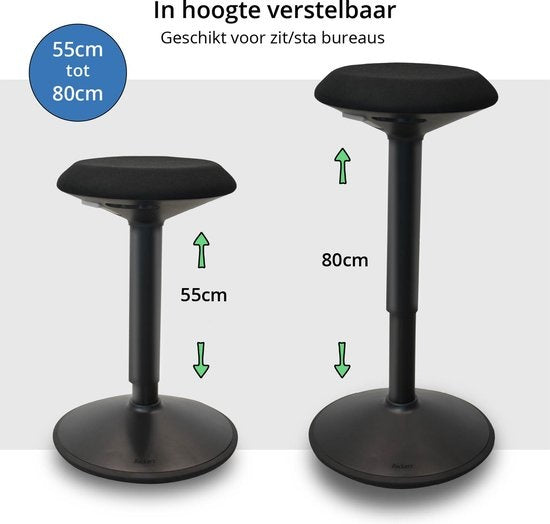 Bckz Wackelhocker - Höhe 55-80cm - Ergonomischer Bürostuhl - Sattelhocker - schwarz