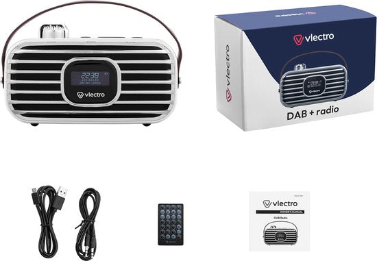 Vlectro - Retro DAB+ Radio mit Bluetooth - Kompaktes Design - 12h Akkulaufzeit - Wecker inklusive