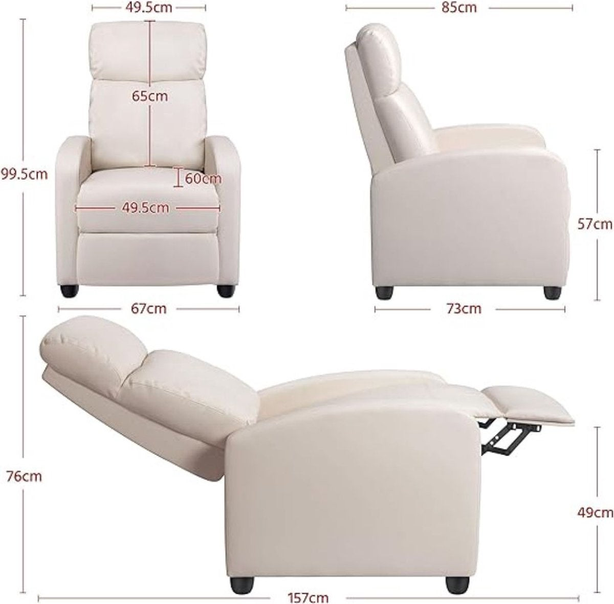 Yaheetech Relaxsessel – Schwarz – PU-Leder – Verstellbar – 120 kg – Mit Fußstütze
