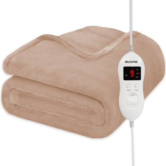 Auronic Electric Blanket - Wärmedecke - 9 Wärmestufen - 1 Person - 160x120cm - Hellbraun