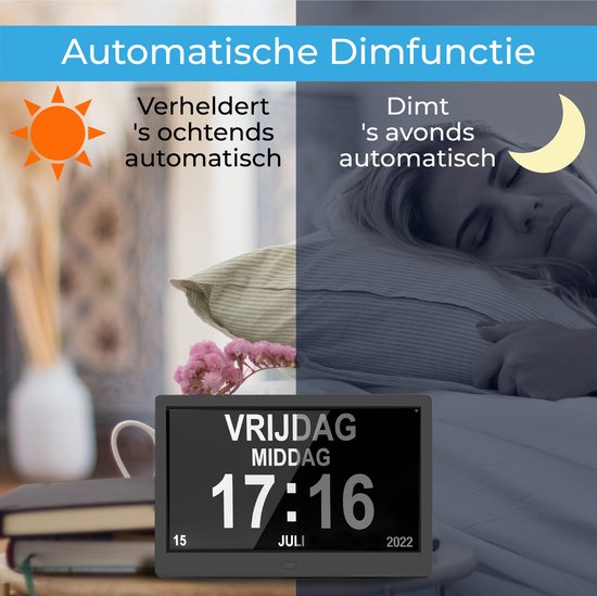 TTD® Demenz-Uhr XXL 10 Zoll mit extra langem Kabel - Kalenderuhr mit Tag, Datum & Wetter - Analog- & Digitalanzeige - 20 Alarme und 3 Medikamentenalarme - Wi-Fi - Für ältere Menschen, Sehbehinderte, Senioren und Alzheimer - Automatische Zeitsynchronisatio